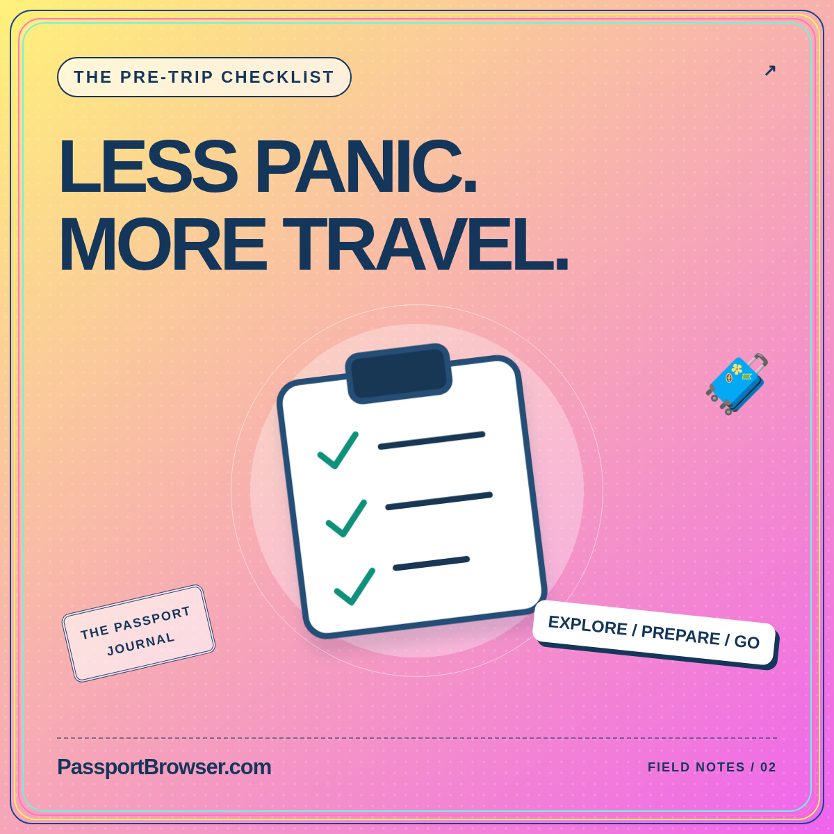 A little preparation. A better first day. Illustrated checklist card branded PassportBrowser.com.